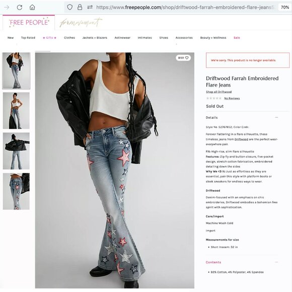 Free People x Driftwood Farrah Embroidered Flare Jeans Sz 29 - Picture 15 of 16